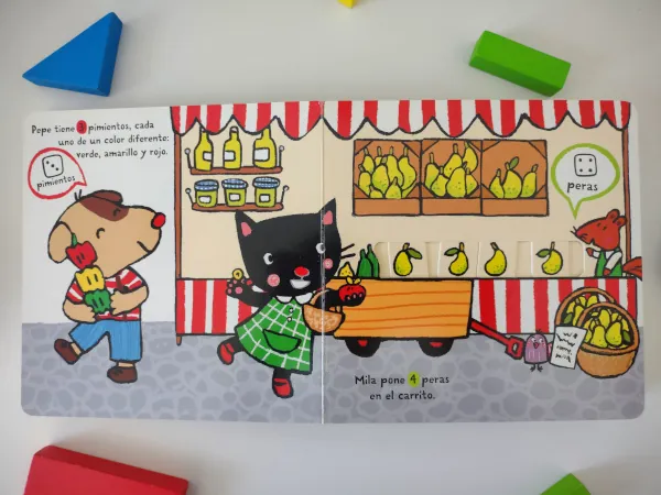 Foto real del libro Pepe y Mila descubren los números donde se ve el uso de las solapas que facilitan el conteo