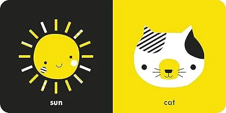 Primeros libros para bebés en inglés con colores en blanco, negro y amarillo