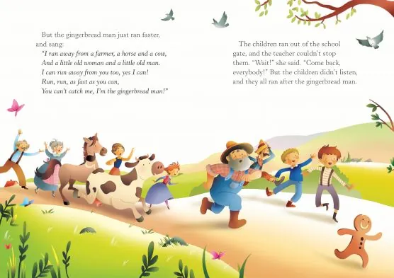 Interior del libro the gingerbread man que muestra el nivel de comprensión lectora para principiantes