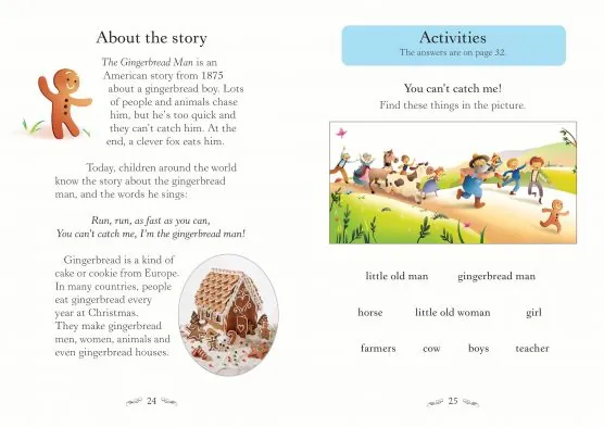 Interior del libro "The gingerbrad man" que muestra cómo son las actividades de comprensión
