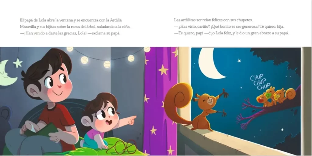 ¡Adiós chupete!, ejemplo de las páginas de su interior. Ideas para dejar el chupete de forma respetuosa.
