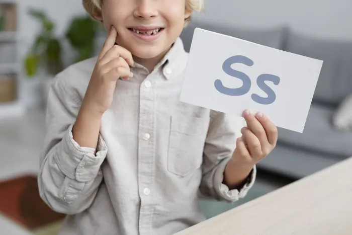 Niño aprendiendo el fonema y el grafema de la letra "s"