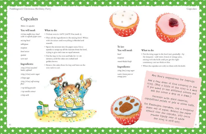 Imagen del interior del libro de cocina de Paddington donde se muestra la elaboración de cupcakes